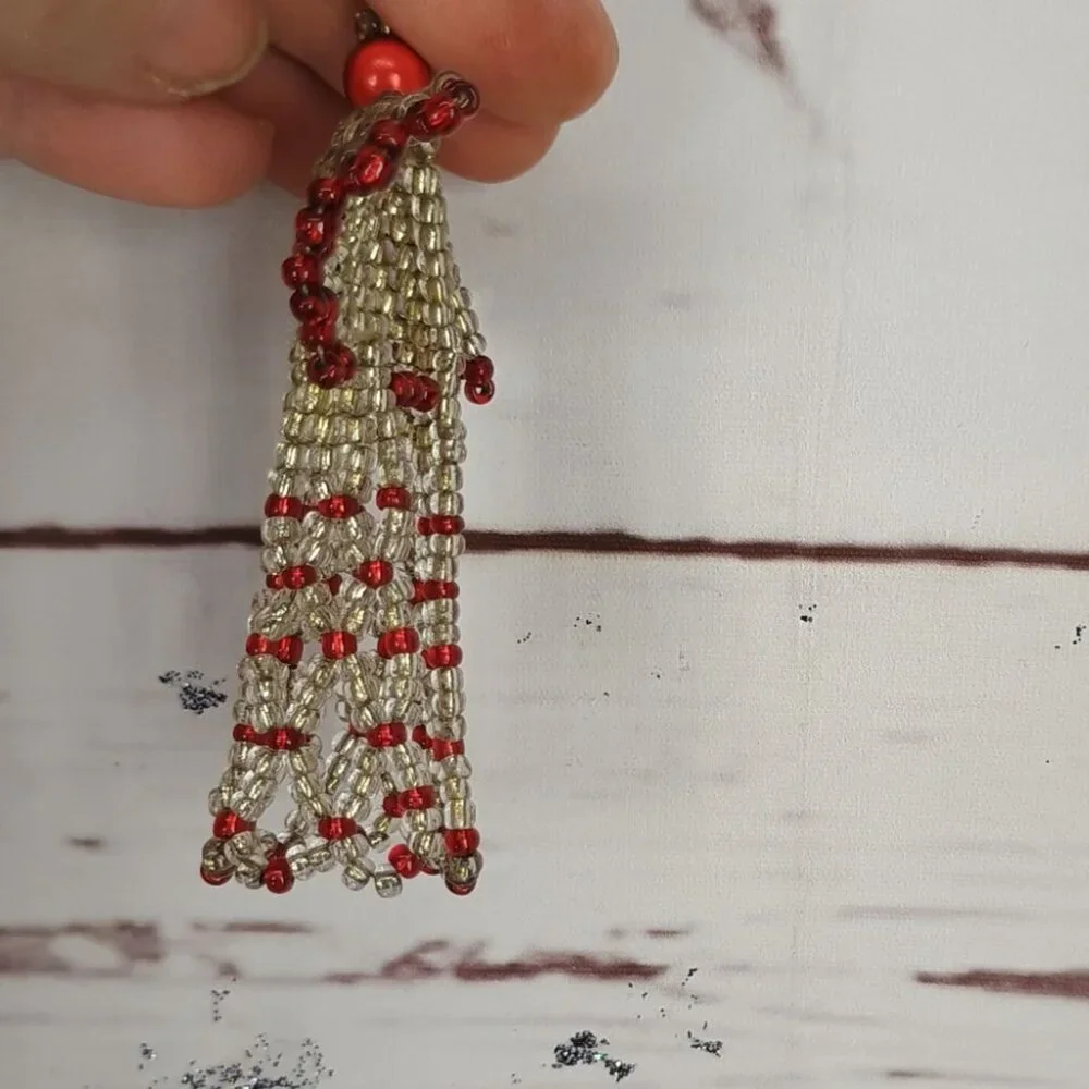 Handcrafted Beaded‎ Angel Ornament With Gold & Red Glass Beads